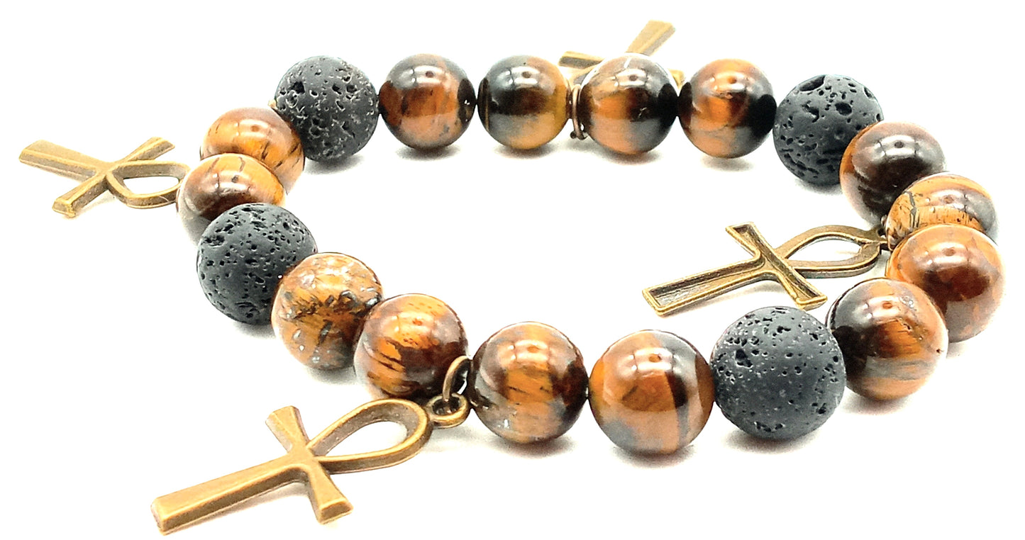 Marble Bracelet /w multi ankh pendants