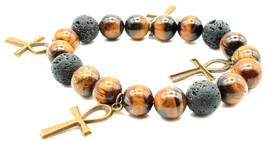 Marble Bracelet /w multi ankh pendants